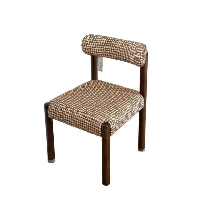French Plaid Upholstered Iron Dining Chair