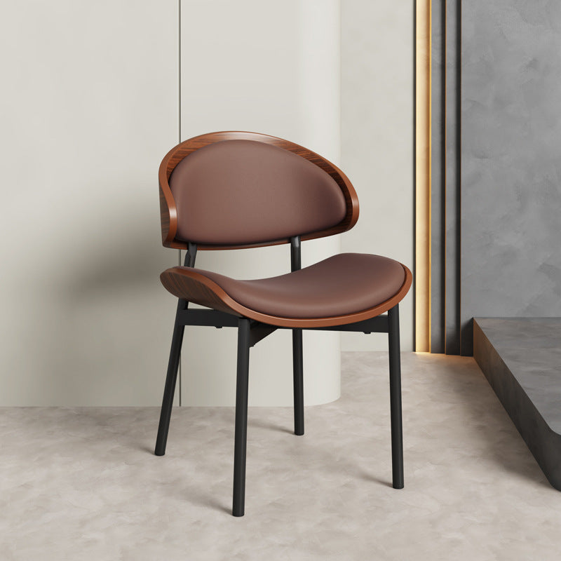 Scandinavian Arc Leather Wood Steel Dining Chair — Gray Coffee