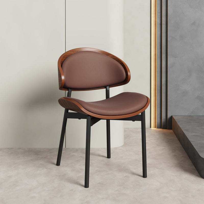 Scandinavian Arc Leather Wood Steel Dining Chair — Gray Coffee