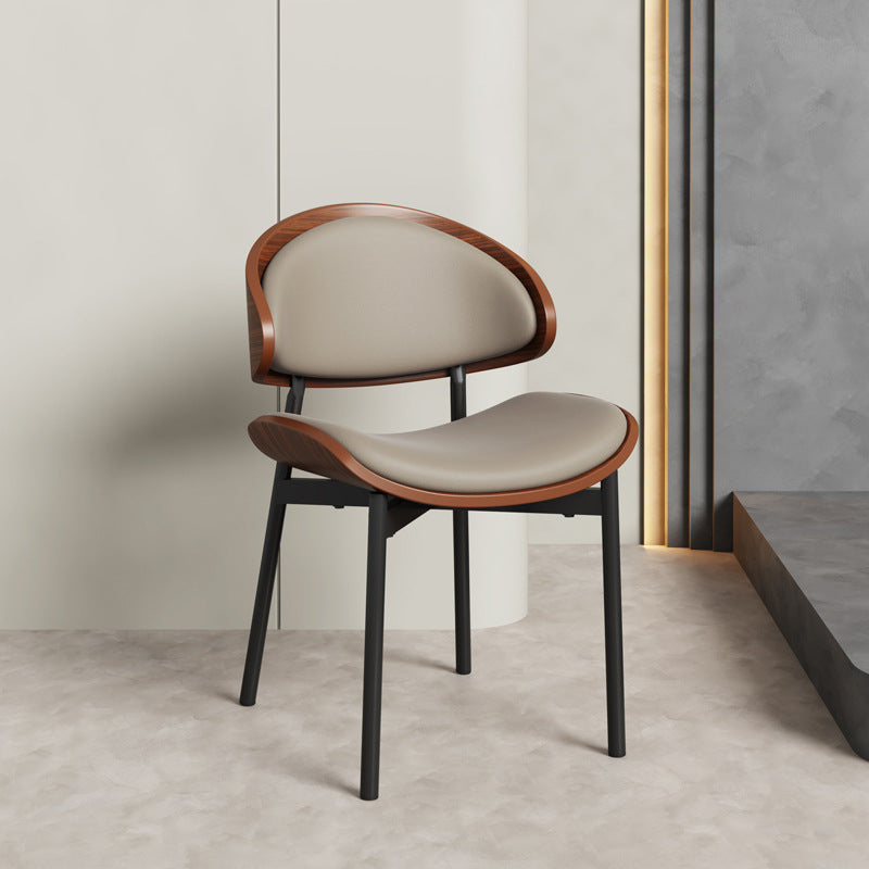Scandinavian Arc Leather Wood Steel Dining Chair — Khaki