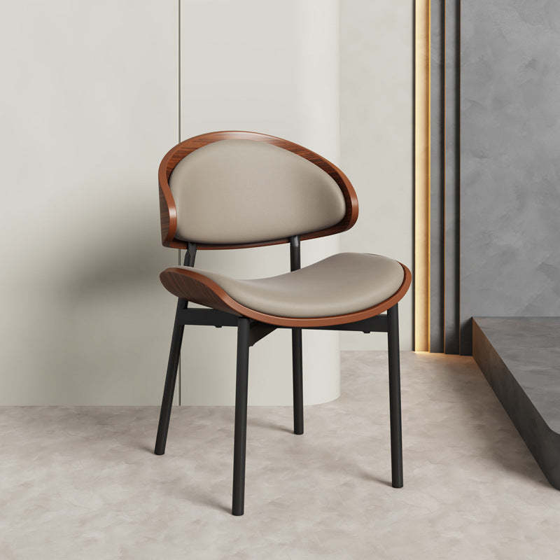 Scandinavian Arc Leather Wood Steel Dining Chair — Khaki