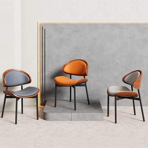 Scandinavian Arc Leather Wood Steel Dining Chair