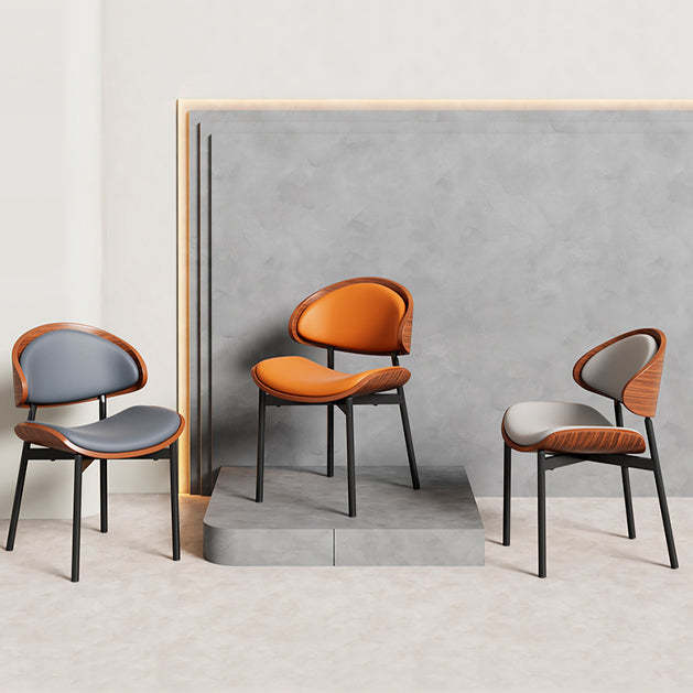 Scandinavian Arc Leather Wood Steel Dining Chair — Black