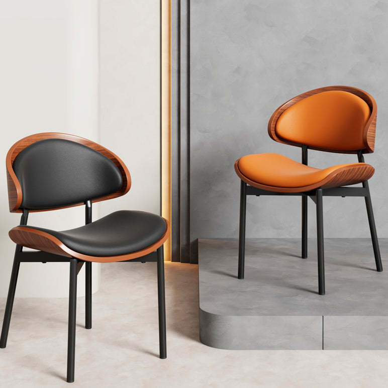 Scandinavian Arc Leather Wood Steel Dining Chair — Orange