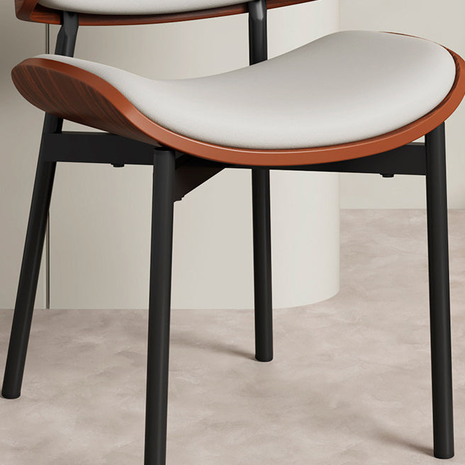 Scandinavian Arc Leather Wood Steel Dining Chair — Wine Red