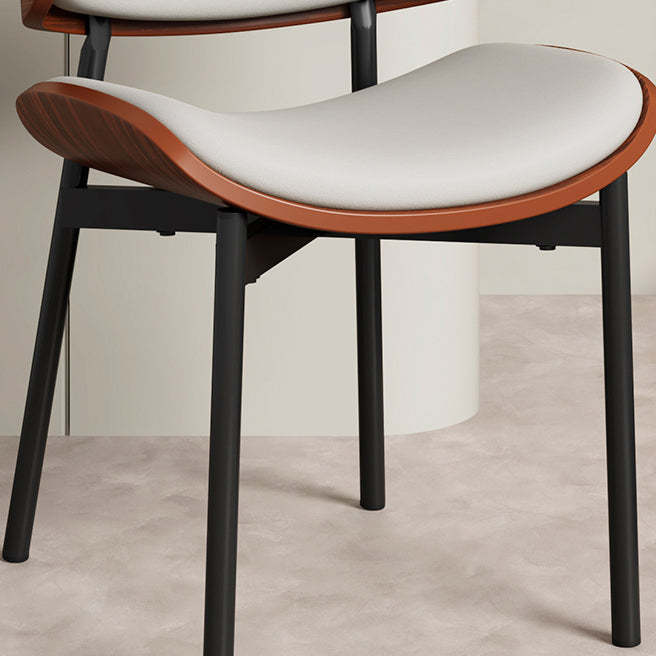 Scandinavian Arc Leather Wood Steel Dining Chair — Wine Red