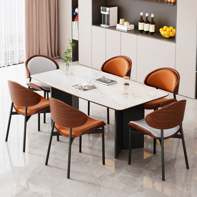 Scandinavian Arc Leather Wood Steel Dining Chair — White