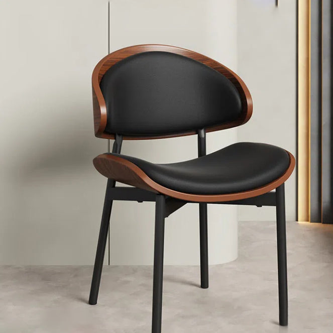 Scandinavian Arc Leather Wood Steel Dining Chair