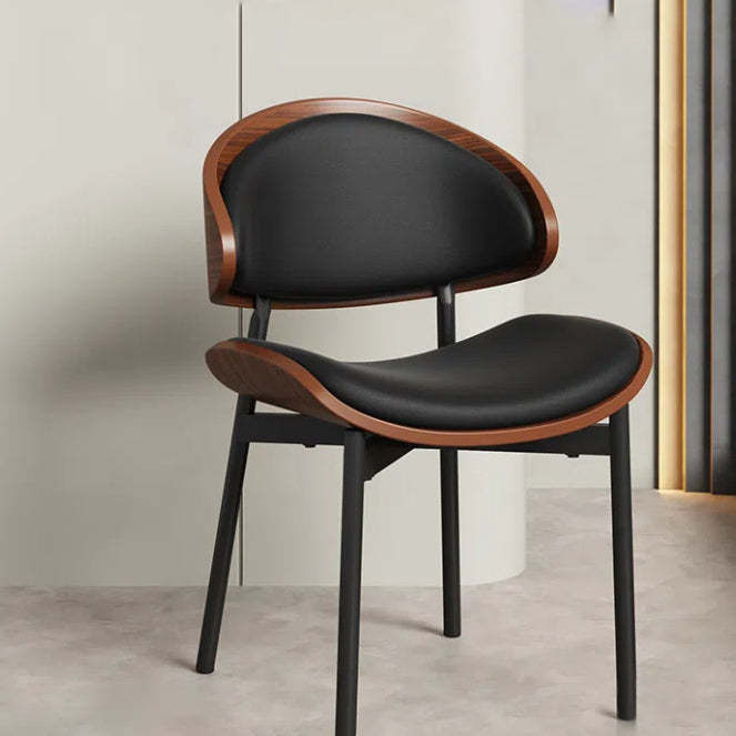 Scandinavian Arc Leather Wood Steel Dining Chair