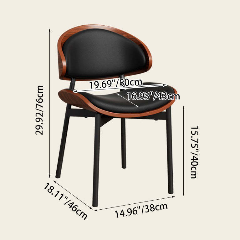 Scandinavian Arc Leather Wood Steel Dining Chair — Dark Gray