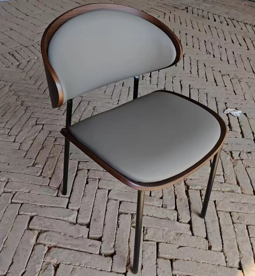 Scandinavian Arc Leather Wood Steel Dining Chair