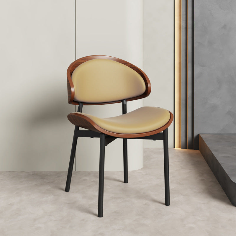 Scandinavian Arc Leather Wood Steel Dining Chair