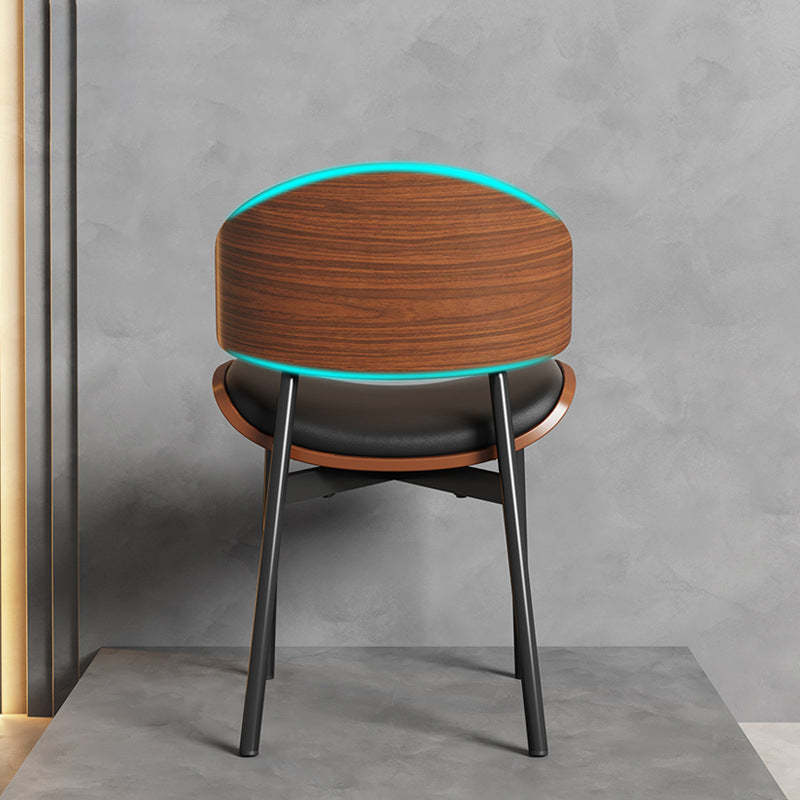 Scandinavian Arc Leather Wood Steel Dining Chair — Dark Green