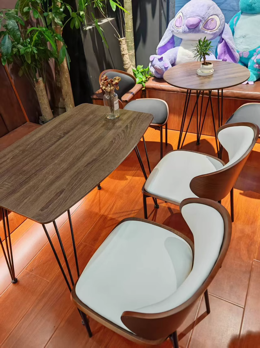 Scandinavian Arc Leather Wood Steel Dining Chair