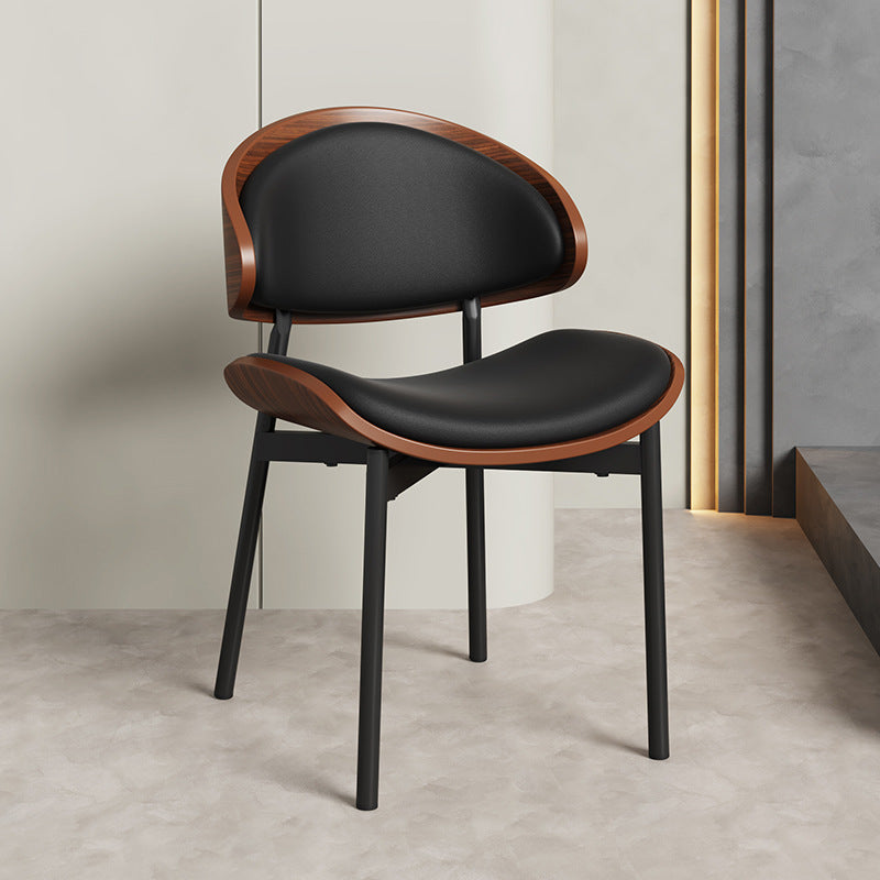 Scandinavian Arc Leather Wood Steel Dining Chair