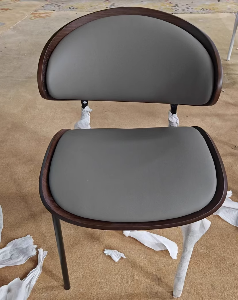 Scandinavian Arc Leather Wood Steel Dining Chair