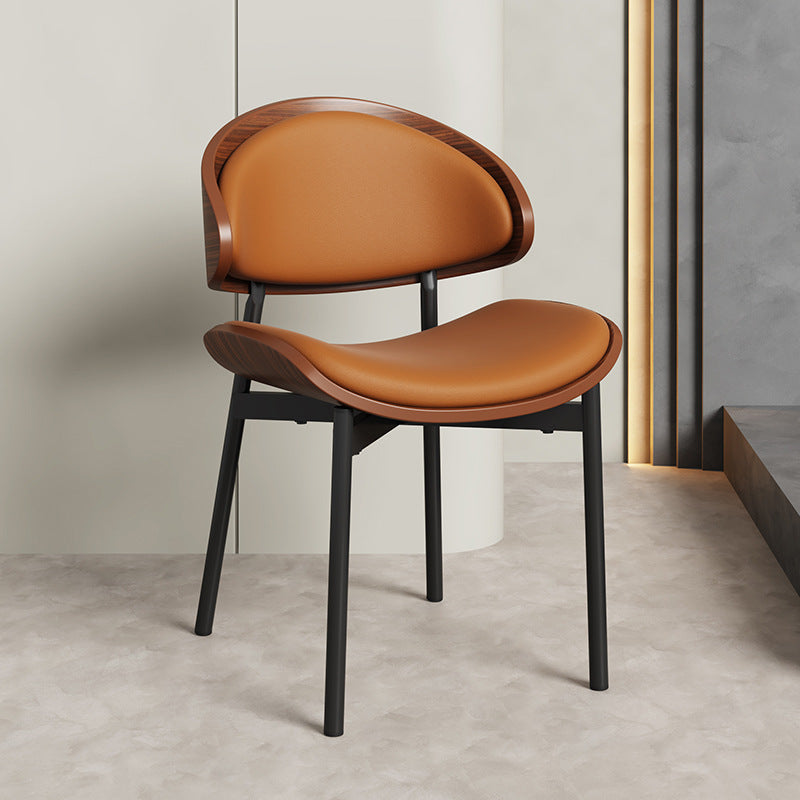 Scandinavian Arc Leather Wood Steel Dining Chair