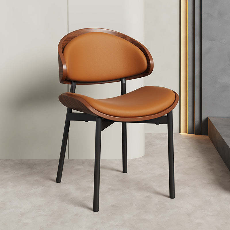 Scandinavian Arc Leather Wood Steel Dining Chair