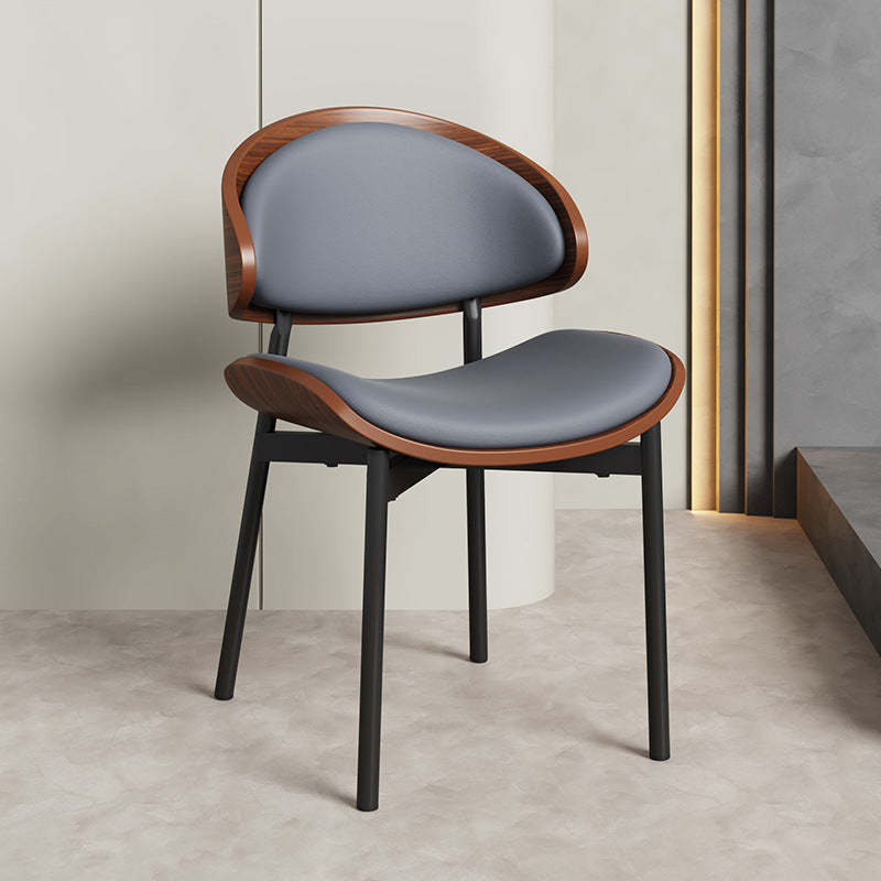 Scandinavian Arc Leather Wood Steel Dining Chair