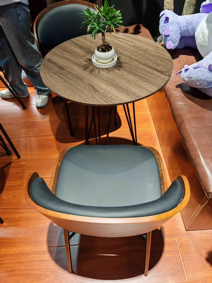 Scandinavian Arc Leather Wood Steel Dining Chair