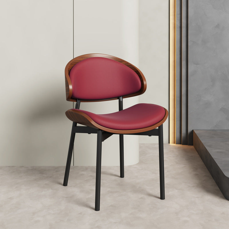 Scandinavian Arc Leather Wood Steel Dining Chair
