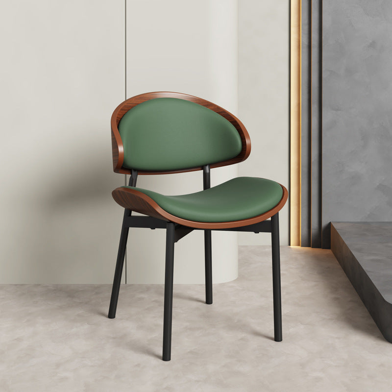Scandinavian Arc Leather Wood Steel Dining Chair