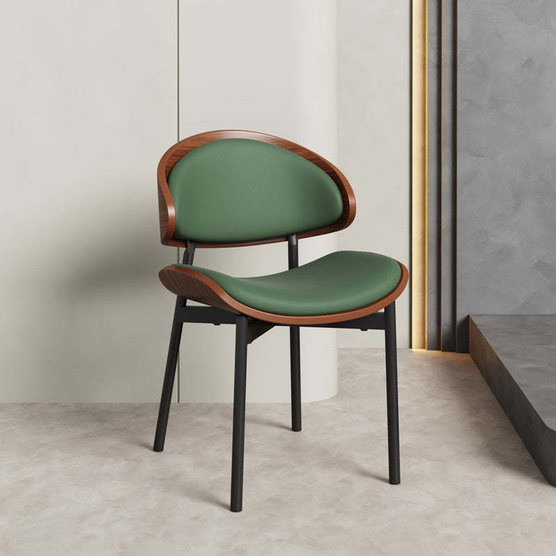 Scandinavian Arc Leather Wood Steel Dining Chair