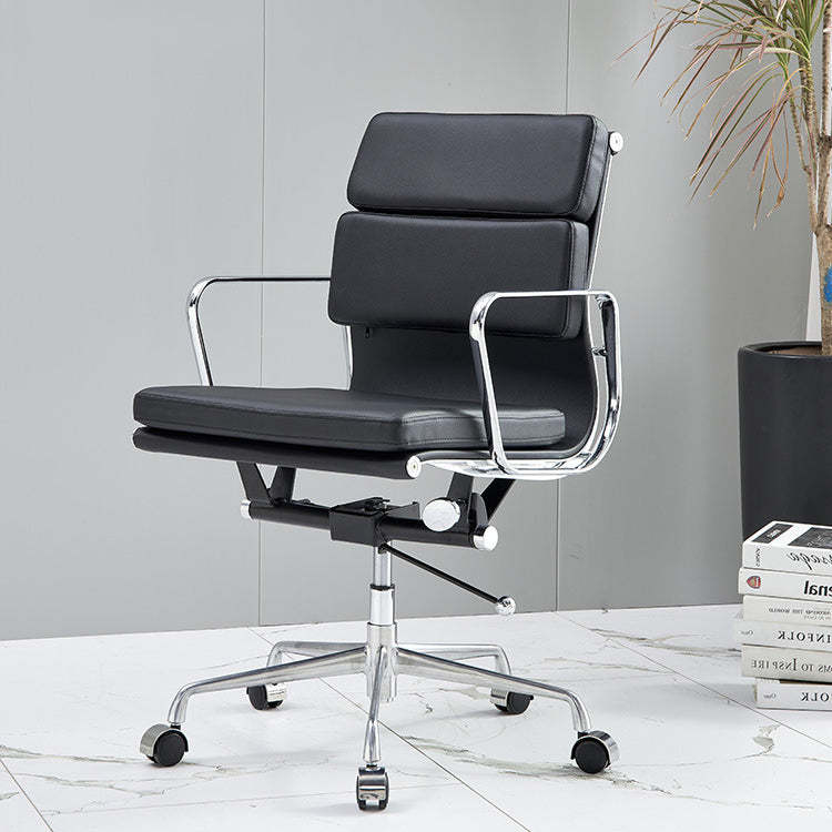 Minimalist desk black leather office chairs — 20.87" L x 38.19" H