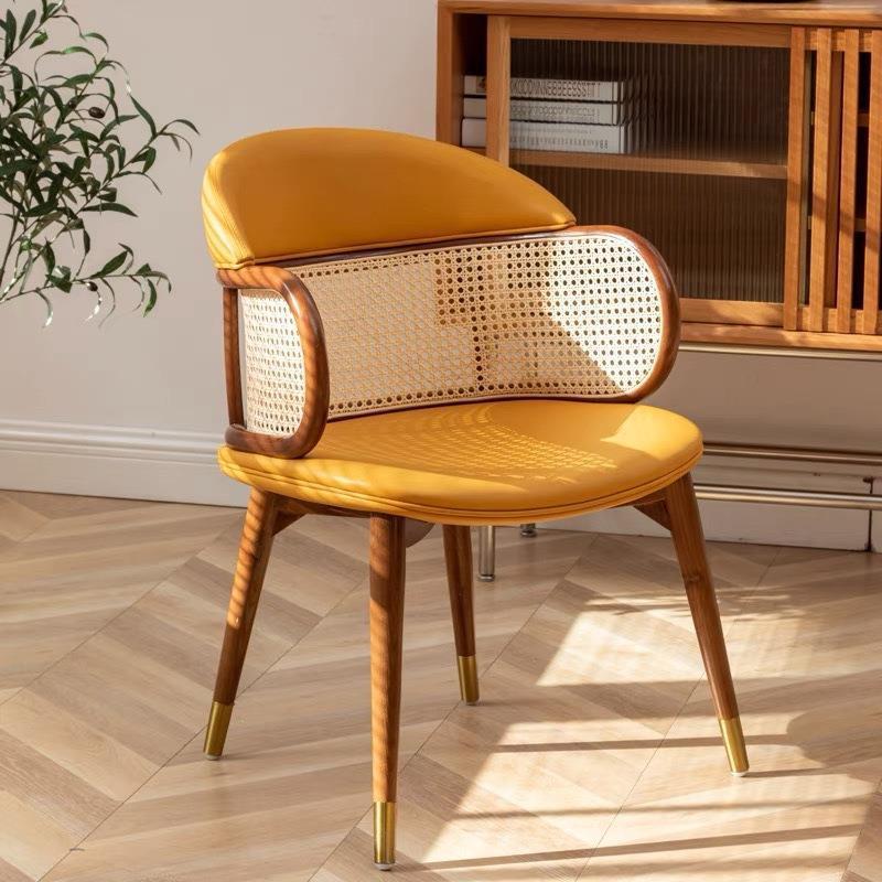 Japanese Arc Leather Ash Dining Chair — Orange