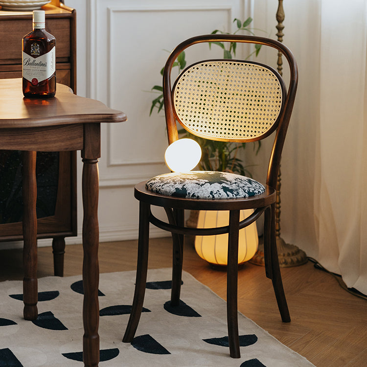 French Fabric Wood Rattan Dining Chair