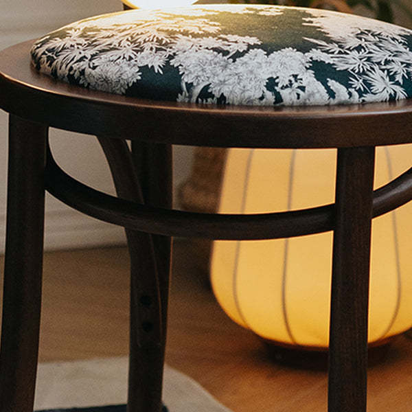 French Fabric Wood Rattan Dining Chair