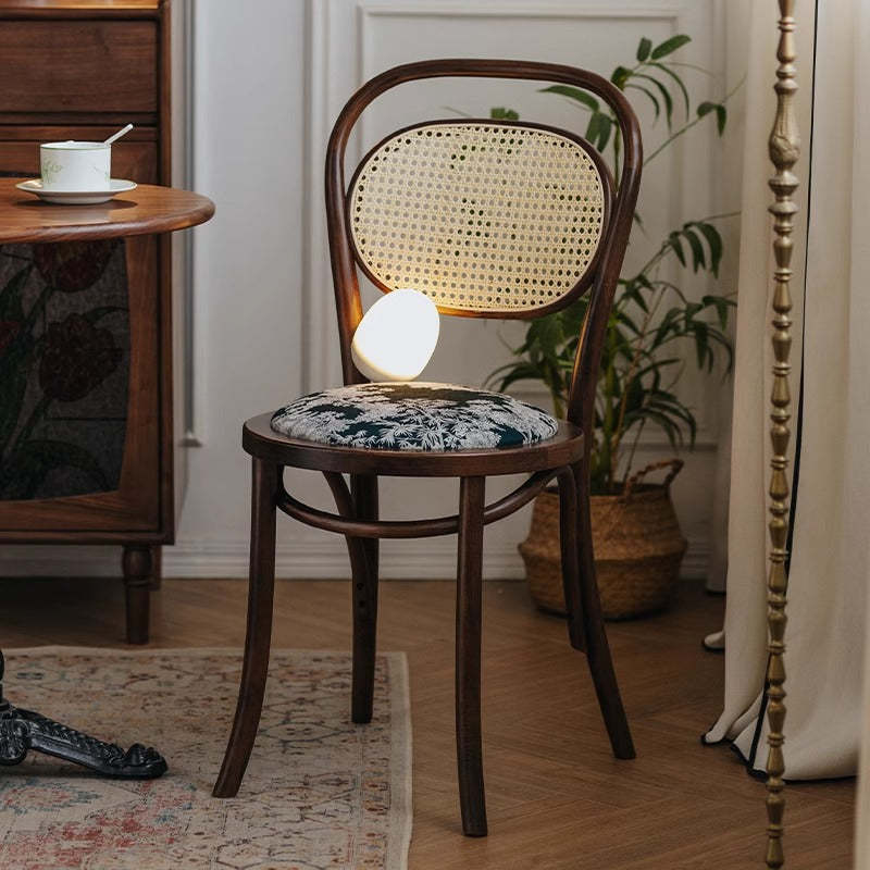 French Fabric Wood Rattan Dining Chair — Black