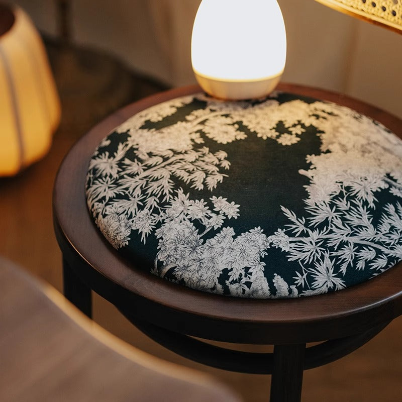 French Fabric Wood Rattan Dining Chair