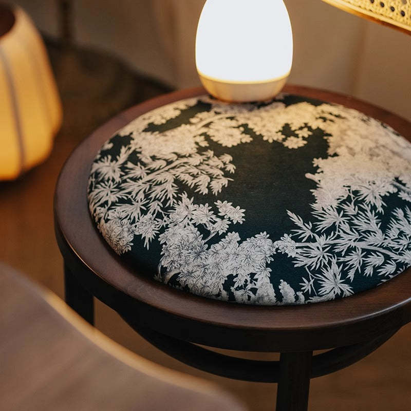 French Fabric Wood Rattan Dining Chair