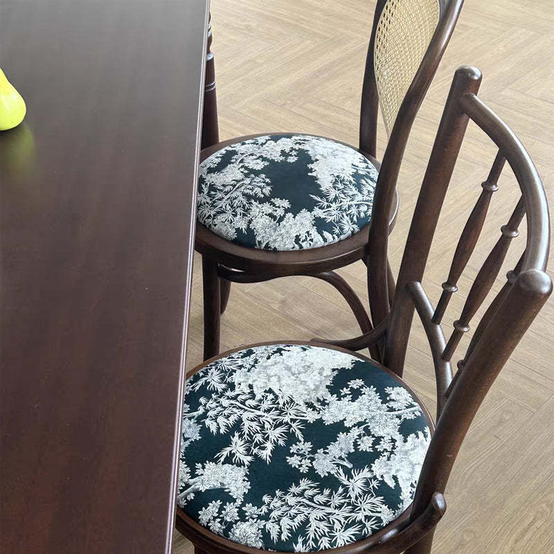 French Fabric Wood Rattan Dining Chair