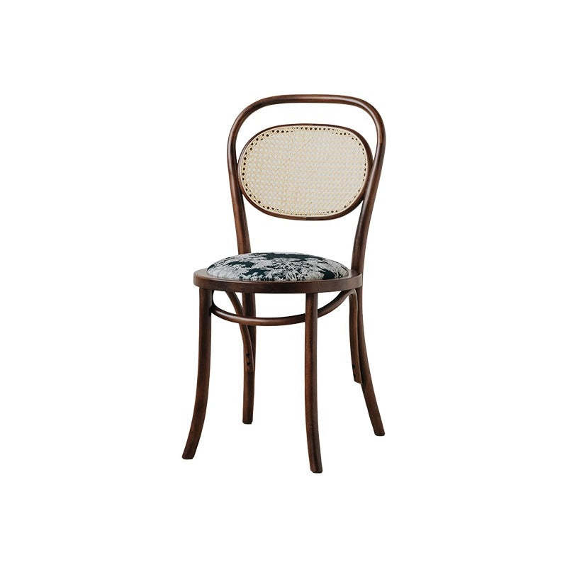 French Fabric Wood Rattan Dining Chair