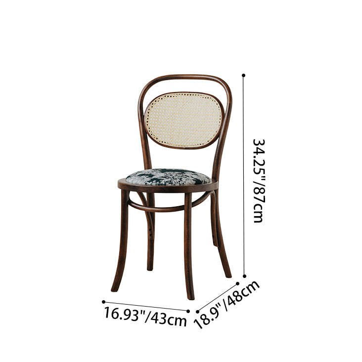 French Fabric Wood Rattan Dining Chair