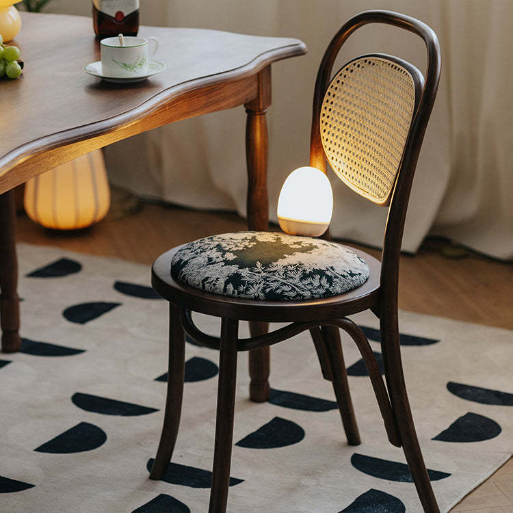 French Fabric Wood Rattan Dining Chair