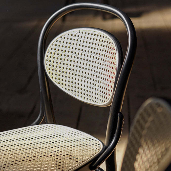 French Fabric Wood Rattan Dining Chair