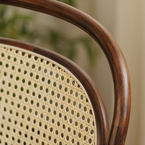 French Fabric Wood Rattan Dining Chair