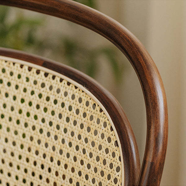 French Fabric Wood Rattan Dining Chair