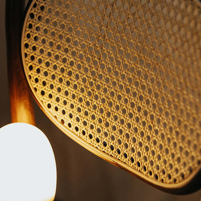 French Fabric Wood Rattan Dining Chair