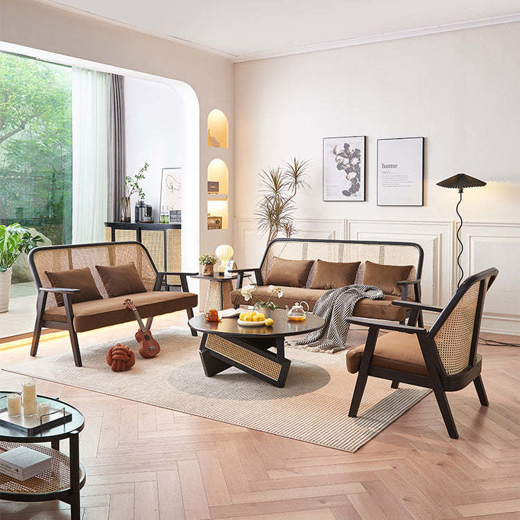 Scandinavian Flannelette Wood Rattan Ash Sofa