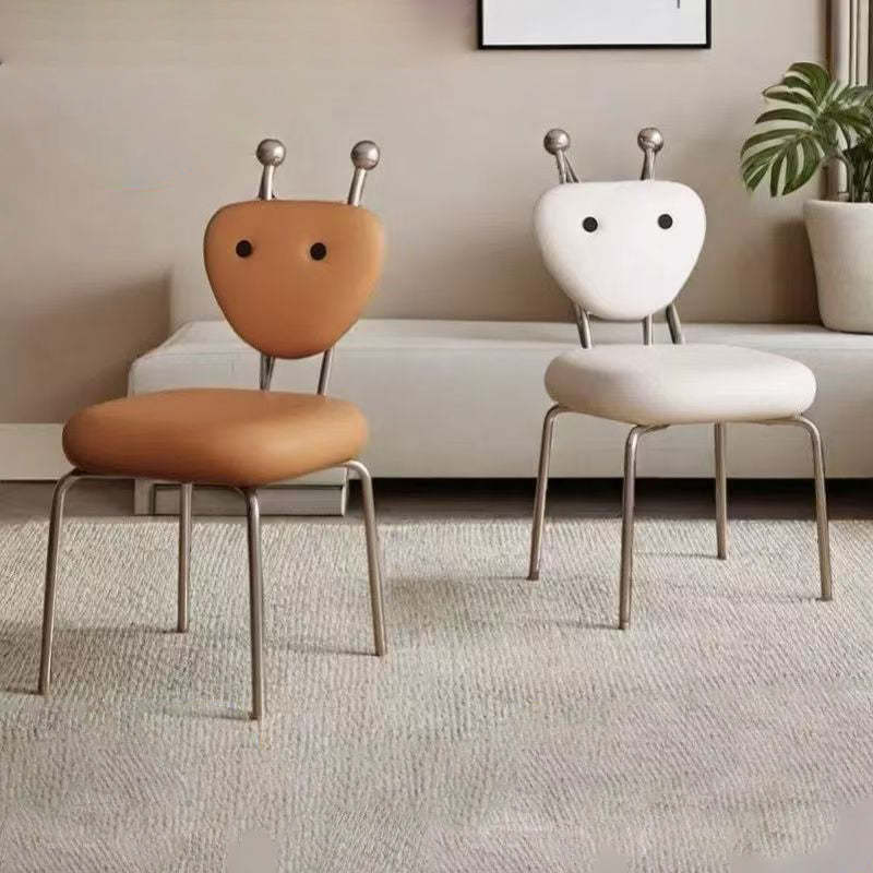 Contemporary Leather Lambswool Iron Dining Chair — Orange - Leather