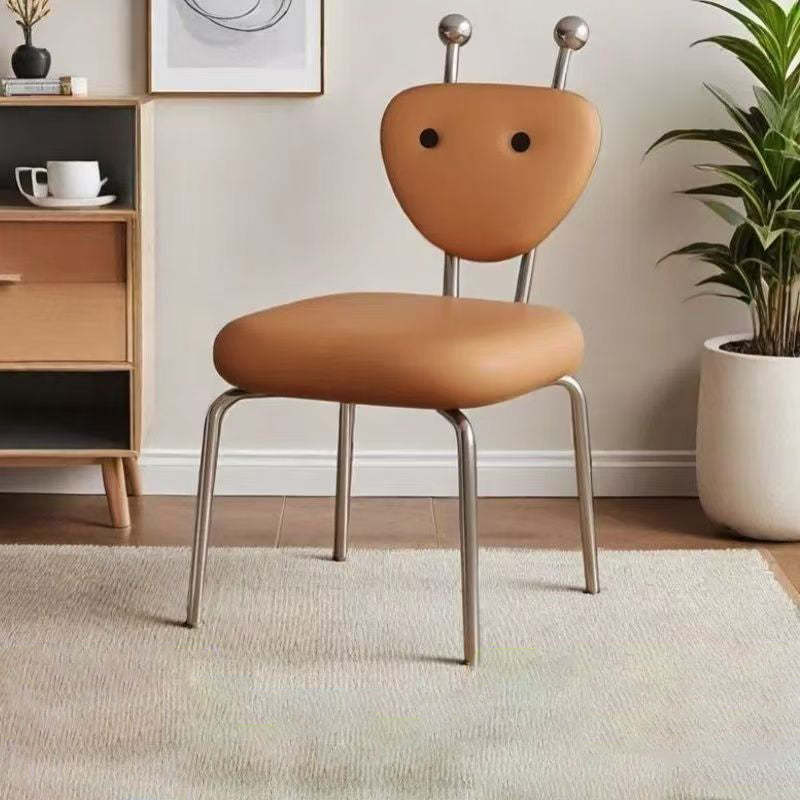 Contemporary Leather Lambswool Iron Dining Chair