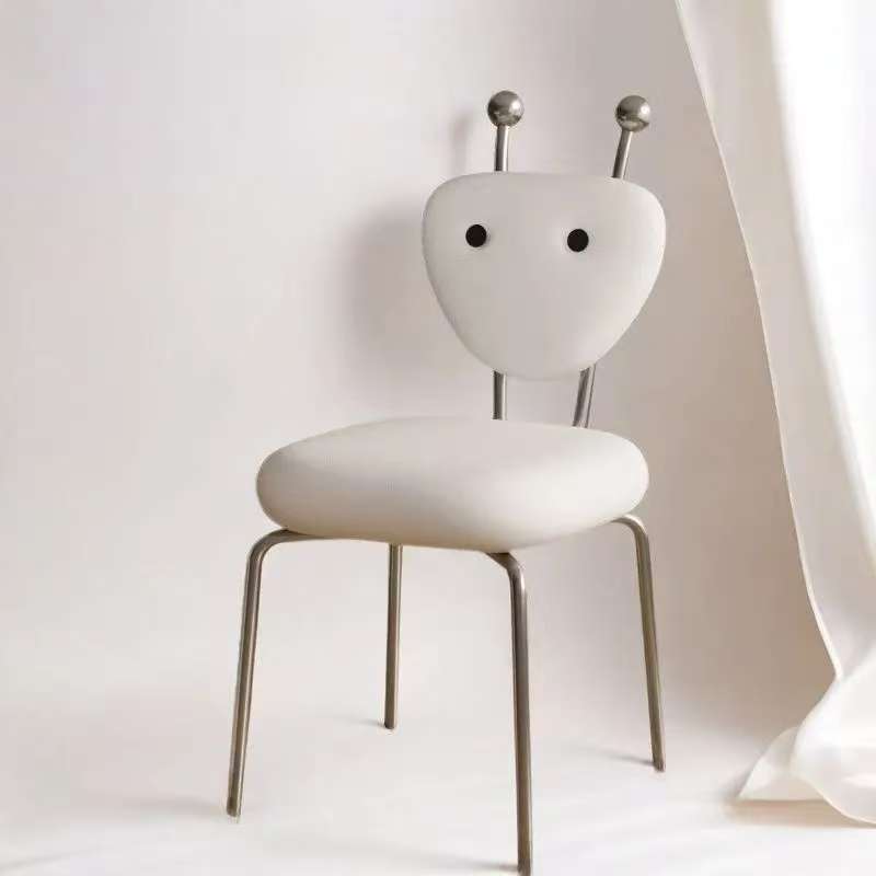 Contemporary Leather Lambswool Iron Dining Chair