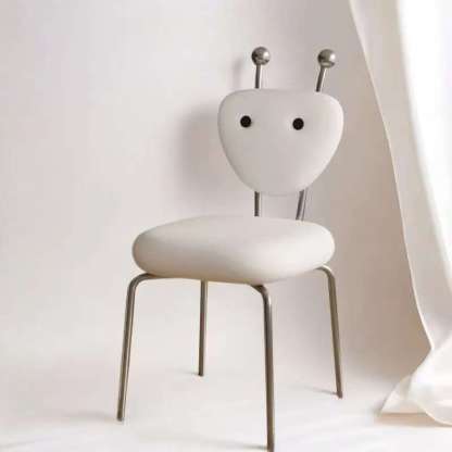 Contemporary Leather Lambswool Iron Dining Chair
