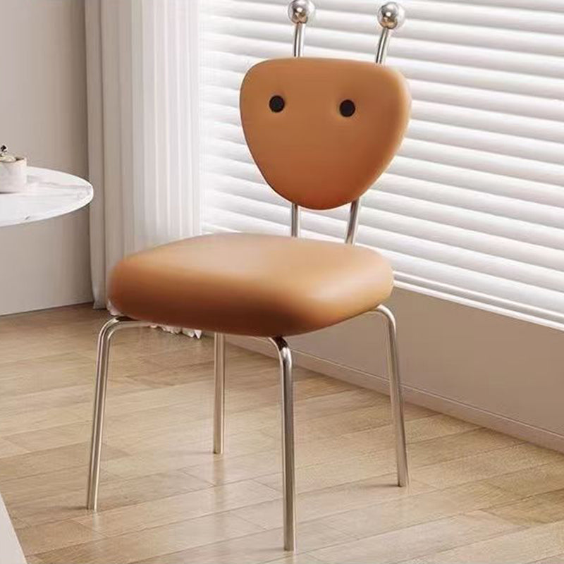 Contemporary Leather Lambswool Iron Dining Chair
