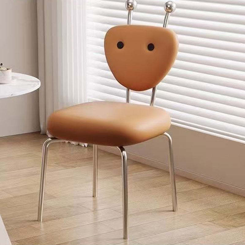 Contemporary Leather Lambswool Iron Dining Chair