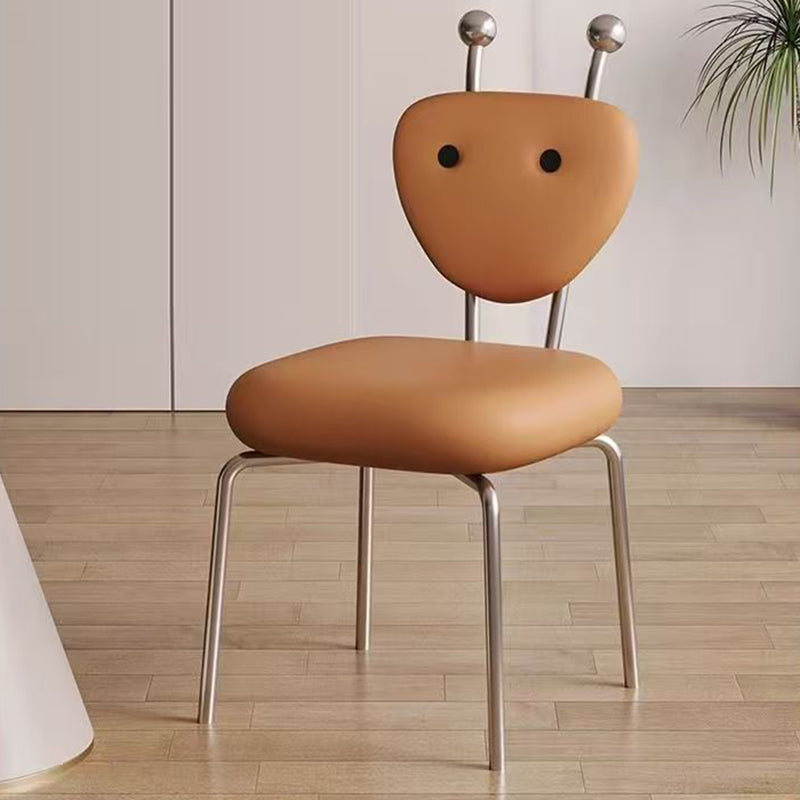 Contemporary Leather Lambswool Iron Dining Chair